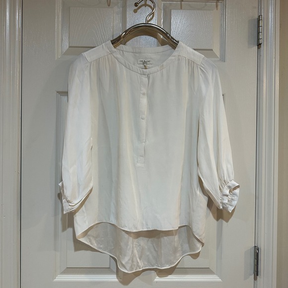 rag & bone Tops - Rag & Bone Ivory 100% Silk Henley Blouse Off White High Low Top XS USA Made